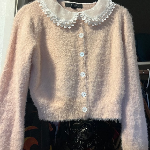 Soft Fuzzy Forever 21 Peach Sweater Peter Pan Collar M New - Picture 1 of 1
